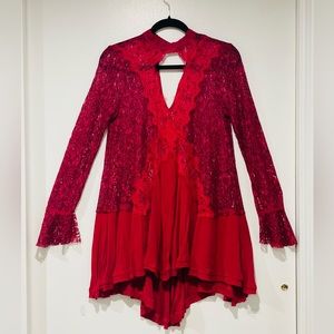 Free People Red Lace Dress Size Small